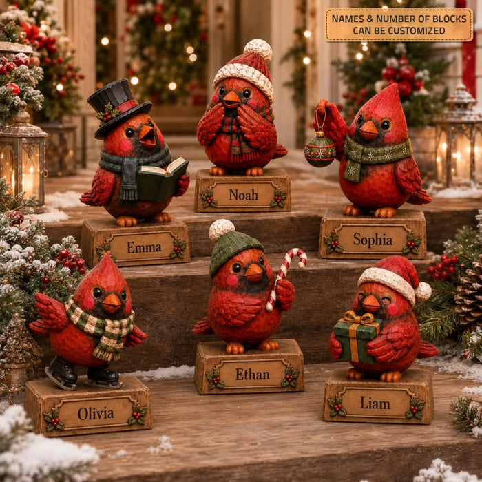 Cardinal Family - Personalized Wood Block - Christmas Gift For Family