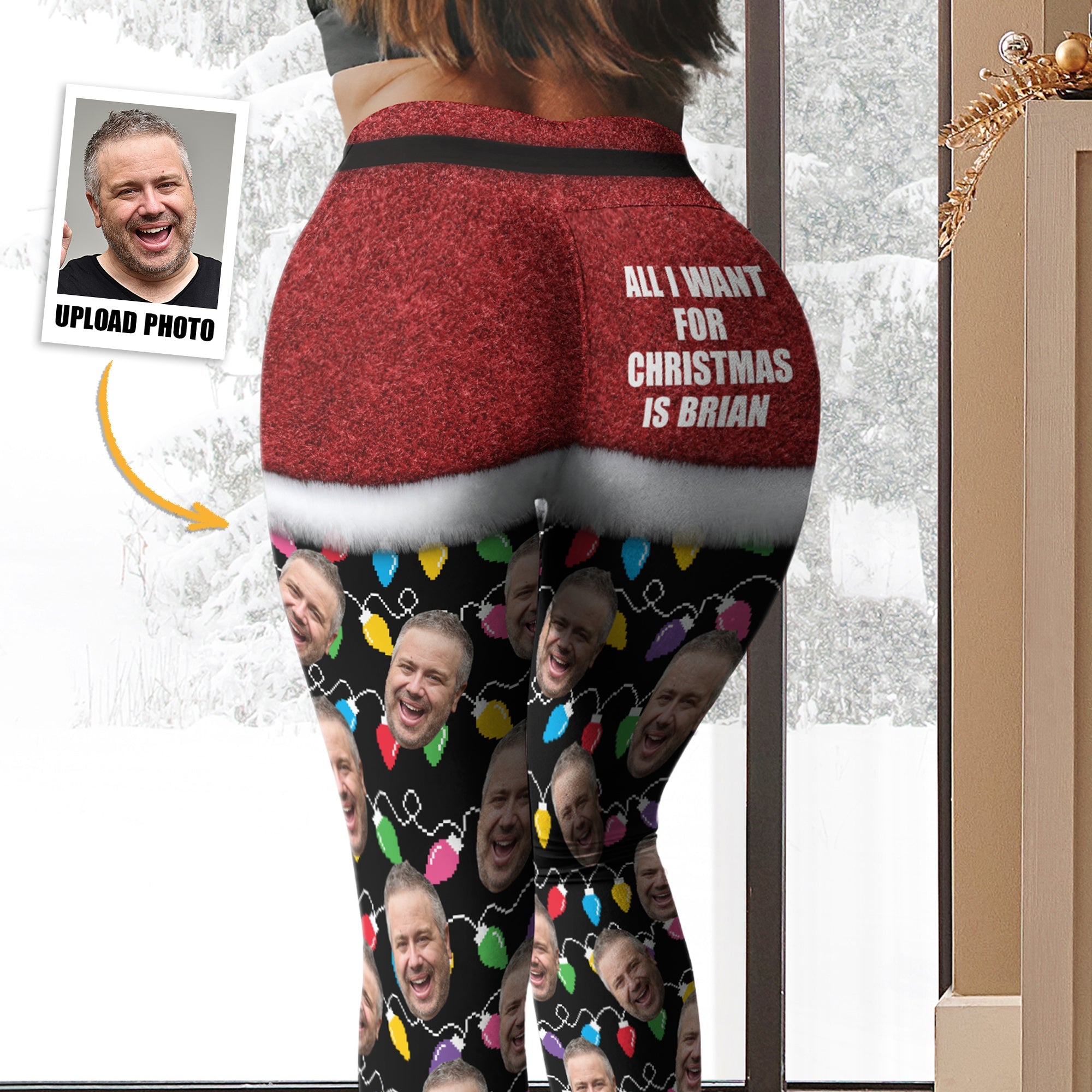 All I Want For Christmas Silly Xmas Leds Custom Face Personalized Photo Leggings_1