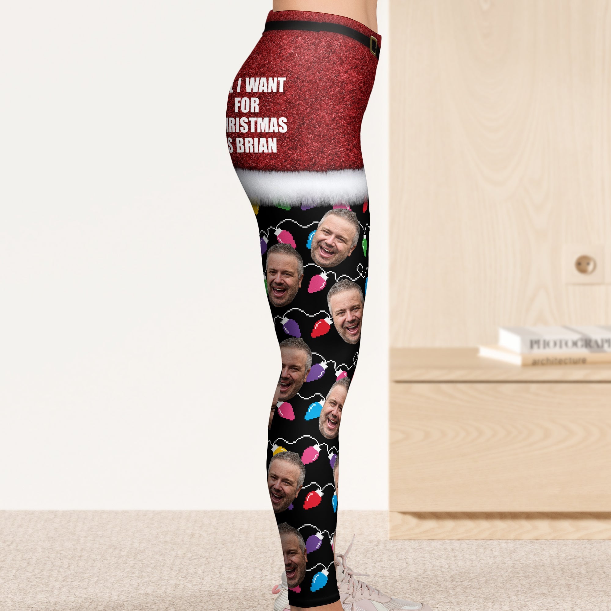 All I Want For Christmas Silly Xmas Leds Custom Face Personalized Photo Leggings_4