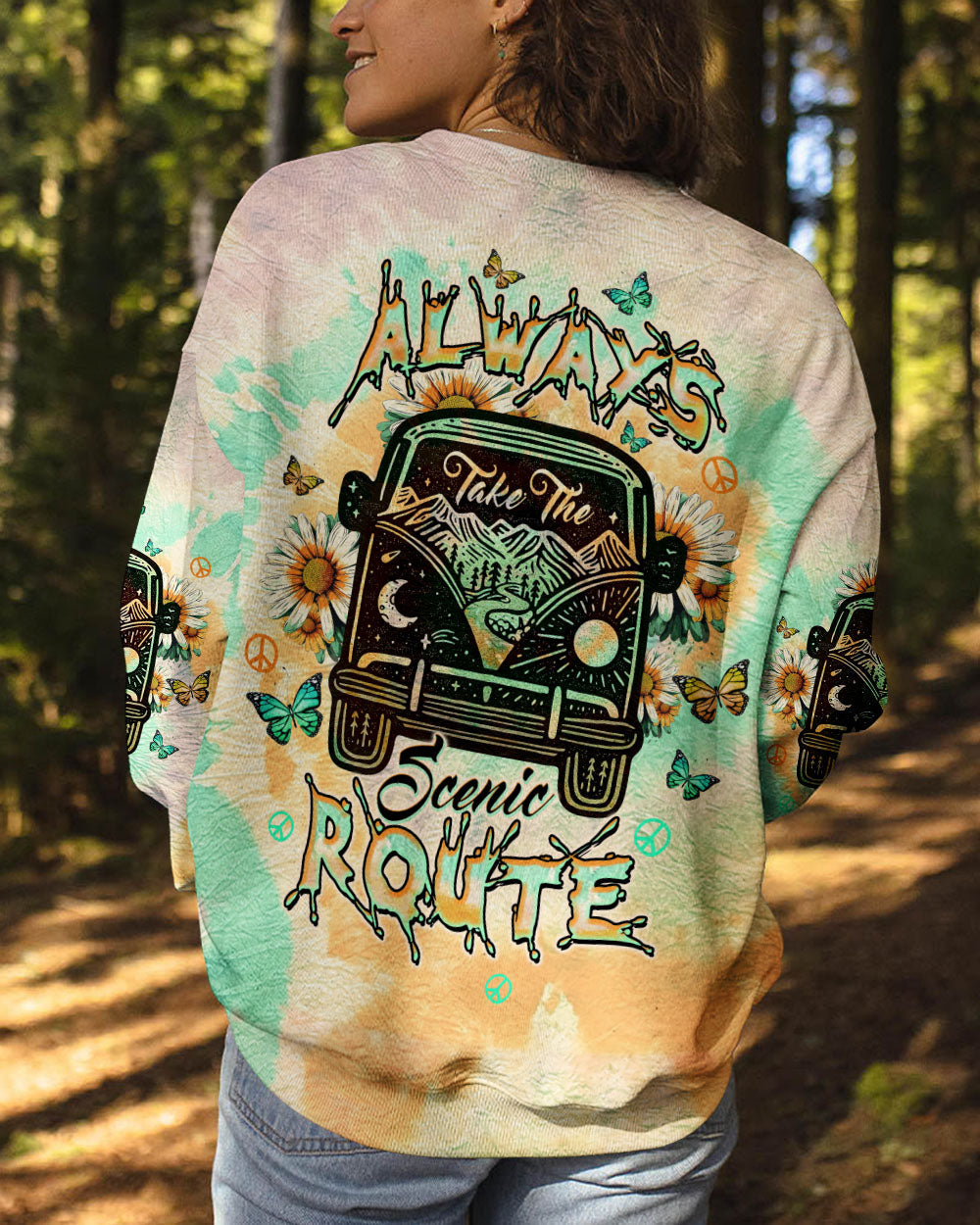 Always Take the Scenic Route Vintage Camper Van Tie Dye Hippie AOP Shirts _10_ yhOOG