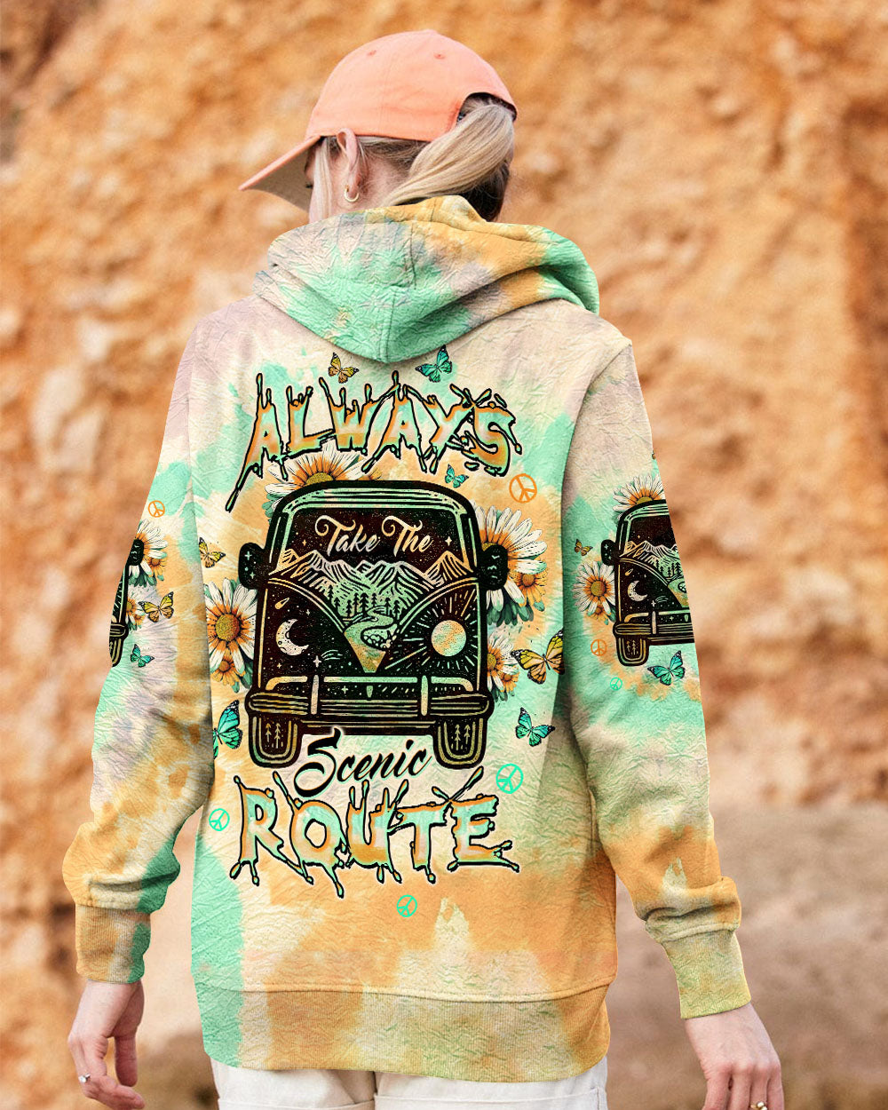 Always Take the Scenic Route Vintage Camper Van Tie Dye Hippie AOP Shirts _2_ t3vcm