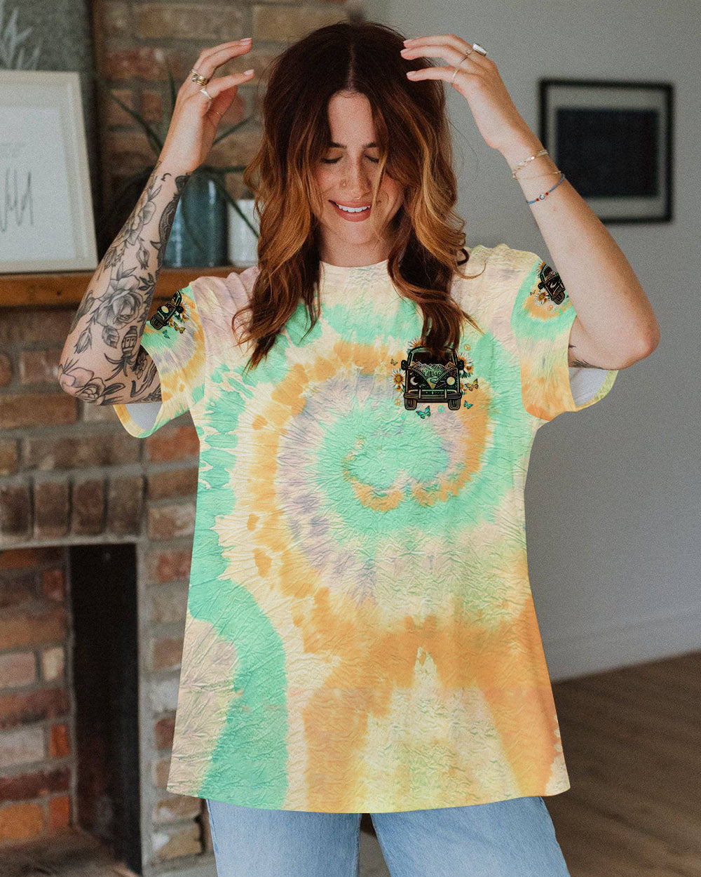 Always Take the Scenic Route Vintage Camper Van Tie Dye Hippie AOP Shirts _3_ bQ9gW