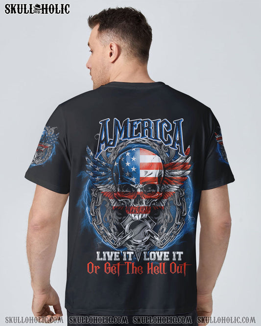 America Live It Love It or Get the Hell Out Patriotic Skull America Love Graphic Tee AOP Shir _11_ oiFxR