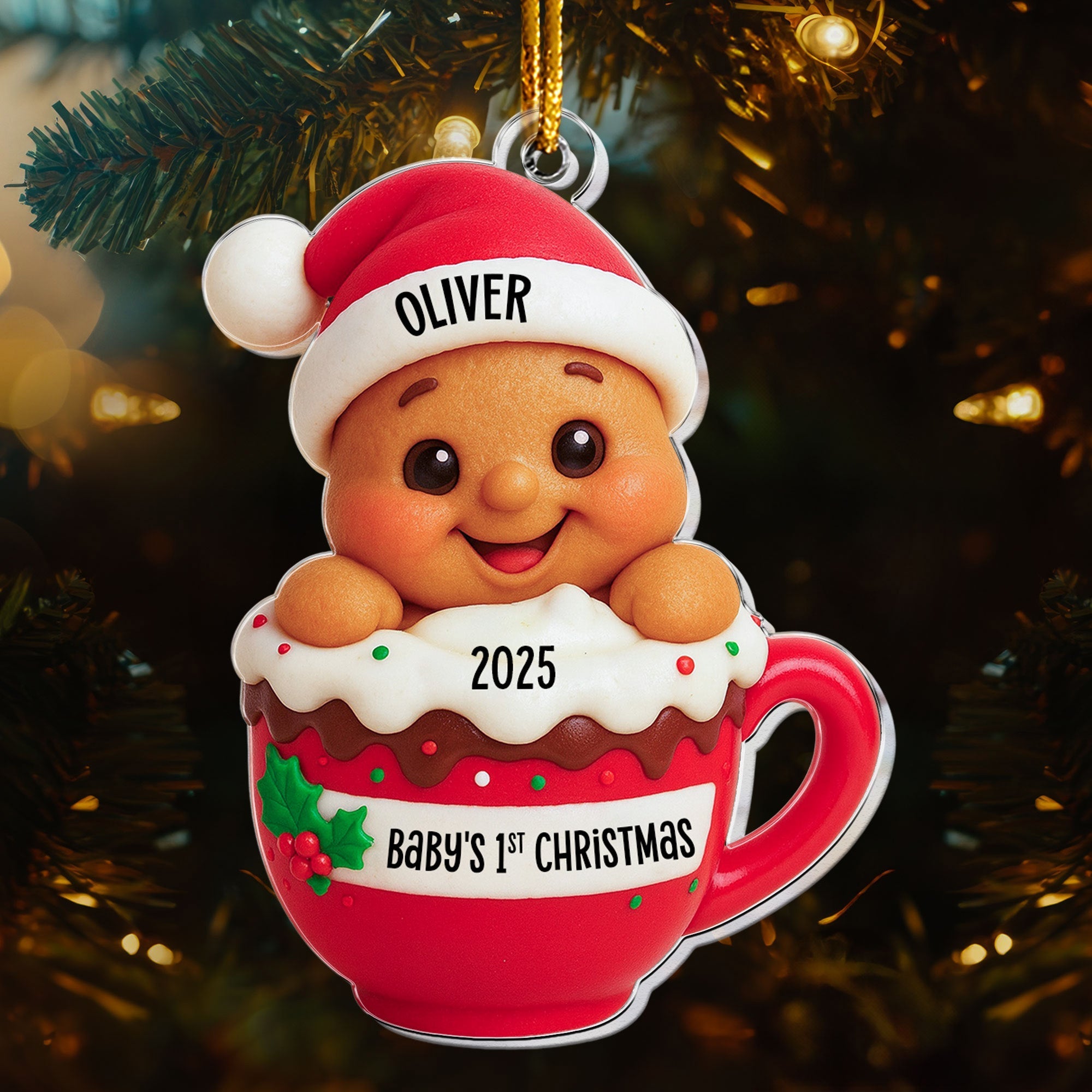 Baby_s 1st Christmas Cute Little Gingerbread Personalized Acrylic Ornament_1
