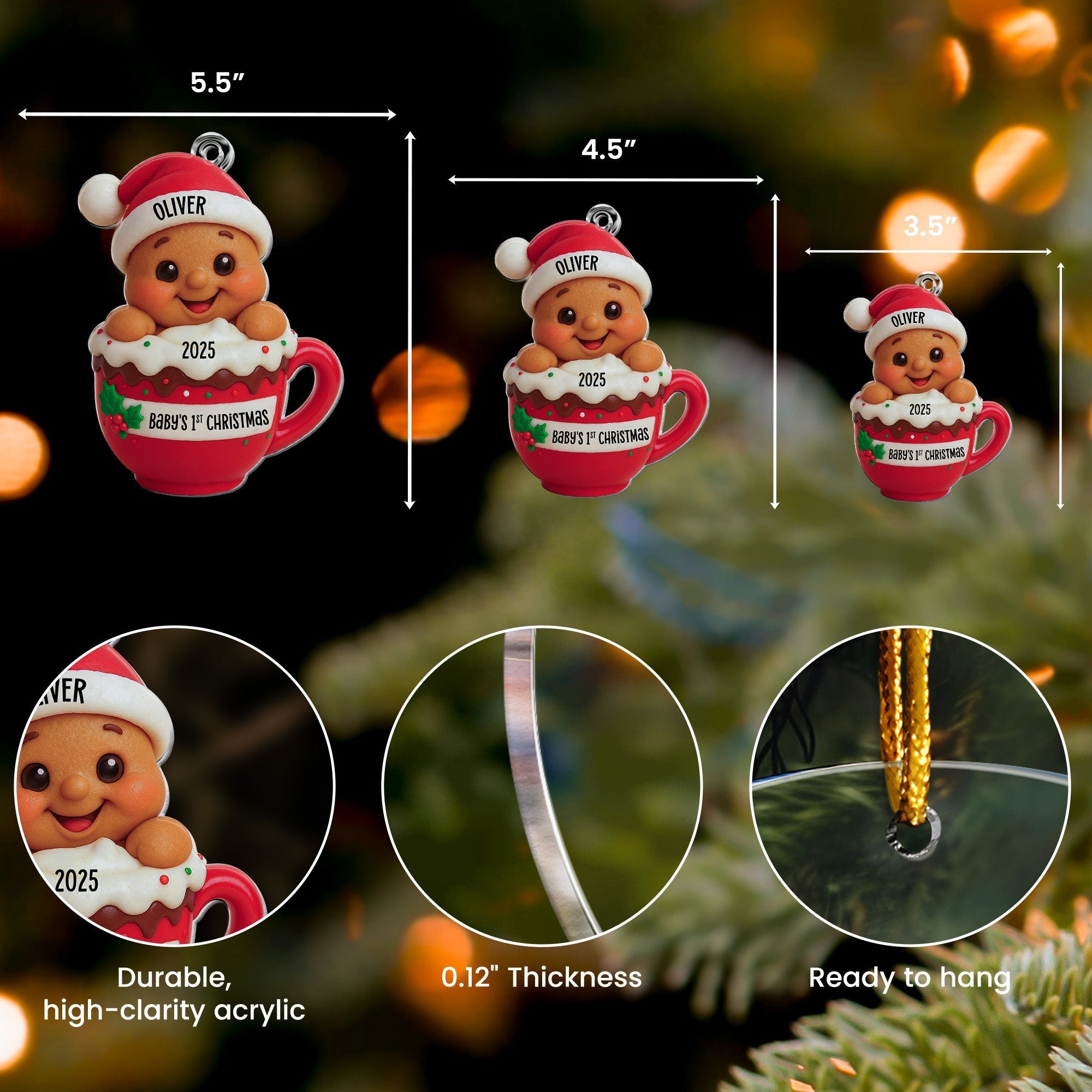 Baby_s 1st Christmas Cute Little Gingerbread Personalized Acrylic Ornament_5