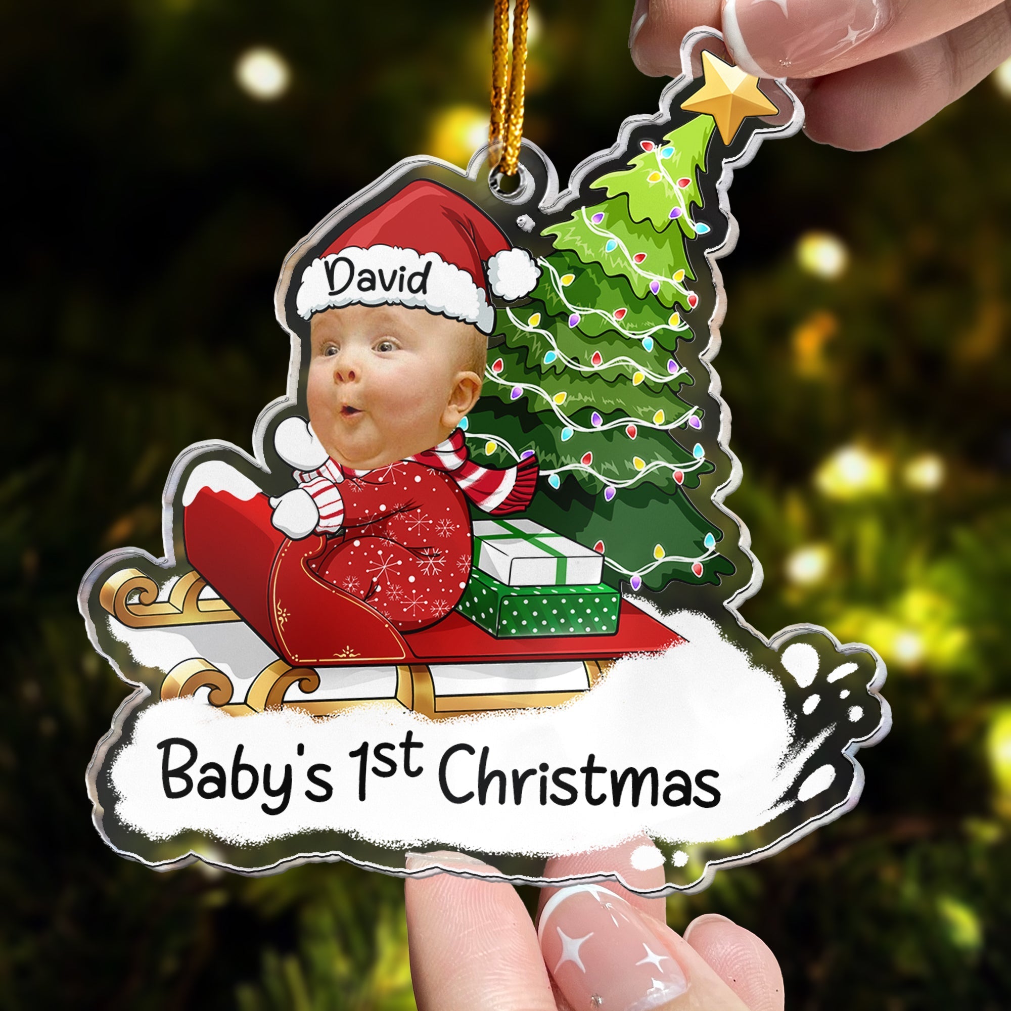 Baby_s 1st Christmas Sled Gifts For 1st_ 2nd_ 3rd Xmas Kid Personalized Acrylic Photo Ornament_3