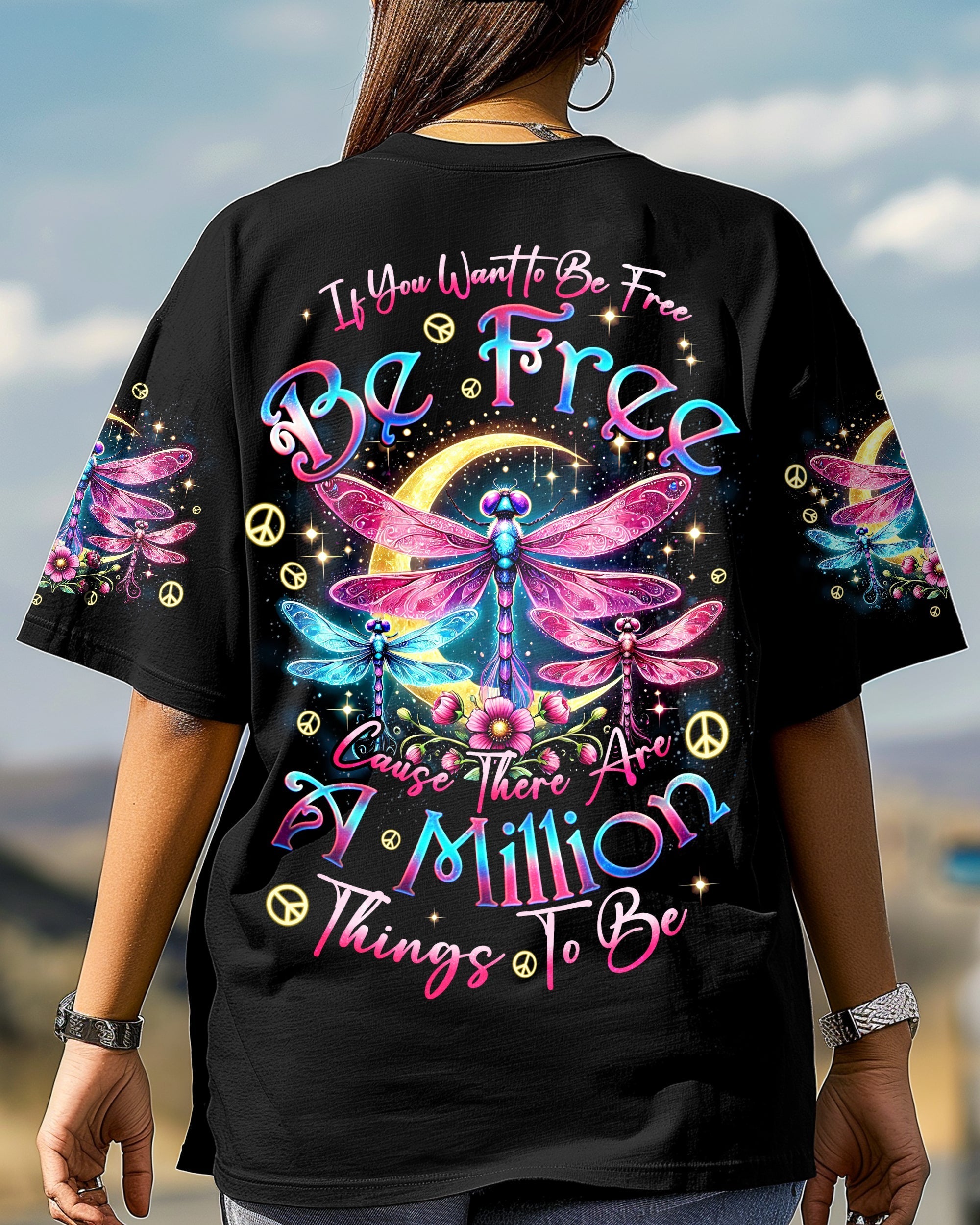Be Free A Million Things to Be Colorful Dragonfly Hippie Graphic AOP Shirts _4_ bVv3l