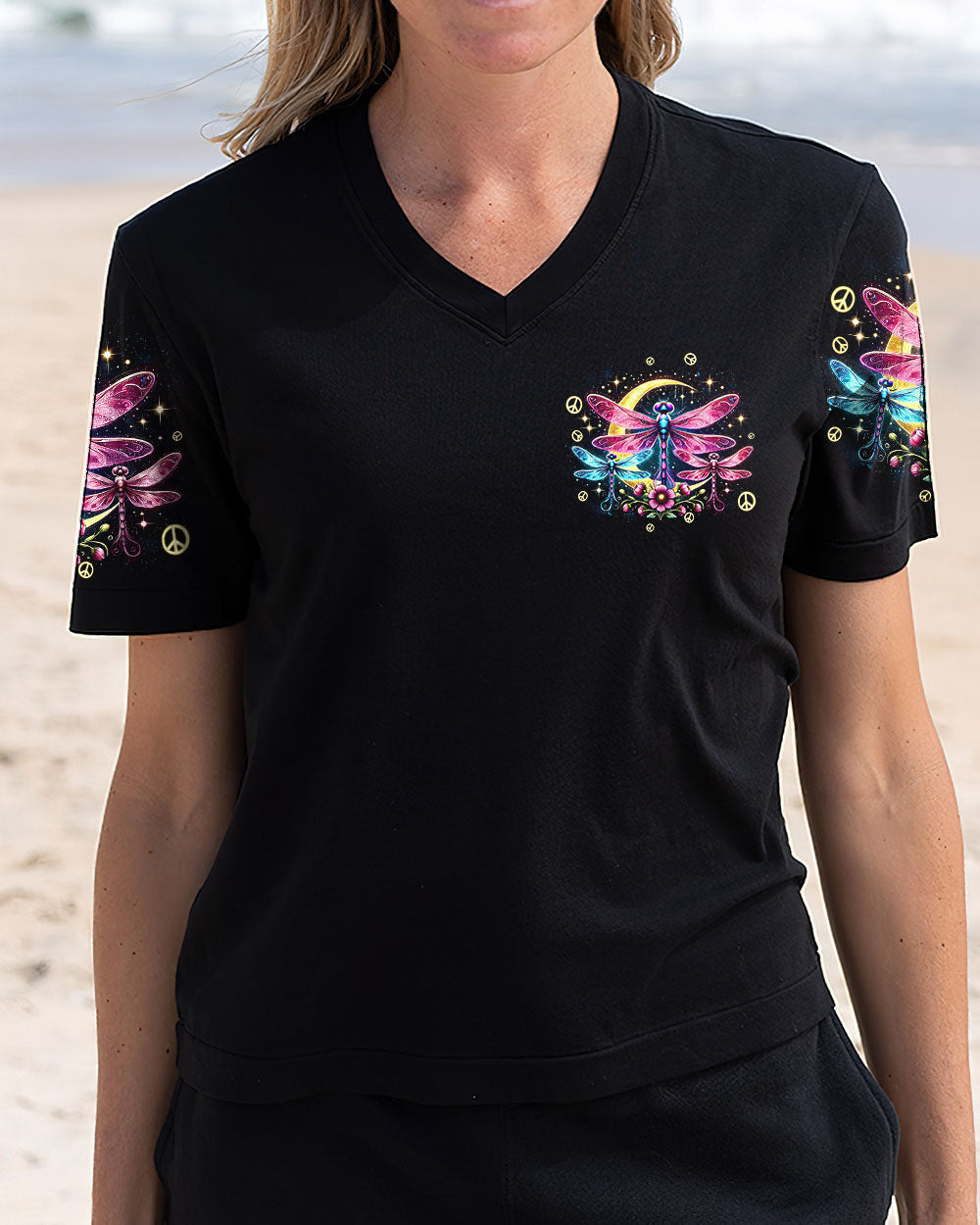 Be Free A Million Things to Be Colorful Dragonfly Hippie Graphic AOP Shirts _5_ HcqDB