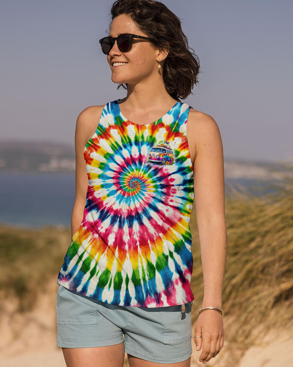 Be Hippie Be Happy Tie Dye Peace Van Colorful Groovy Retro Graphic AOP Shirts _8_ atjdI