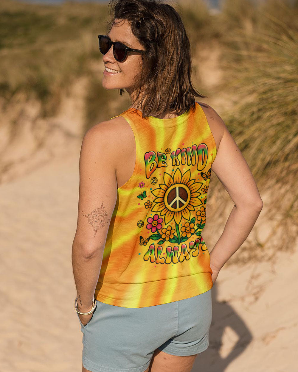 Be Kind Always Peaceful Sunflower Hippie Positive Message with Tie Dye Design AOP Shirts _7_ ZLleJ
