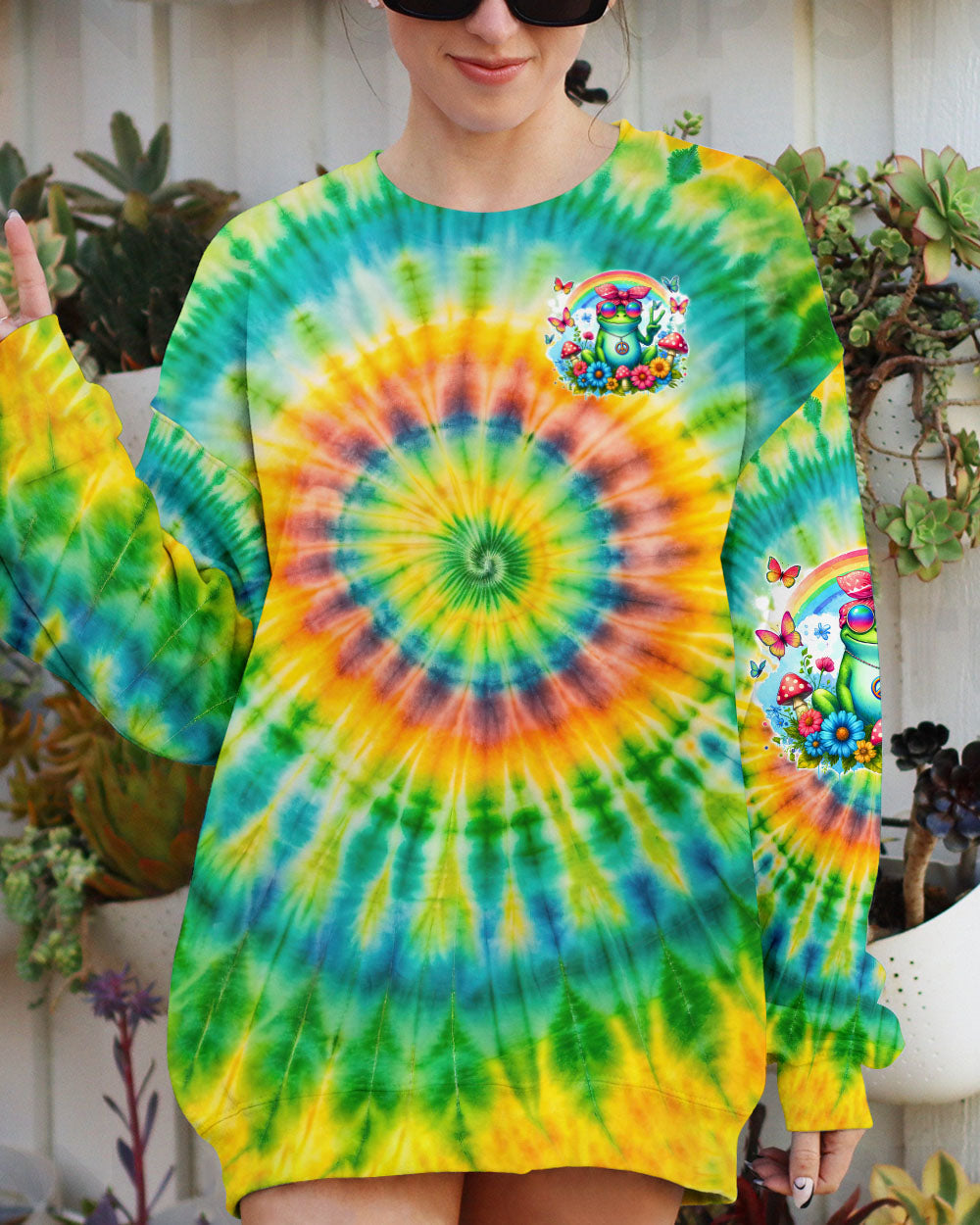 Be You The World Will Adjust Colorful Tie Dye Peace Frog AOP Shirts _2_ oWglz
