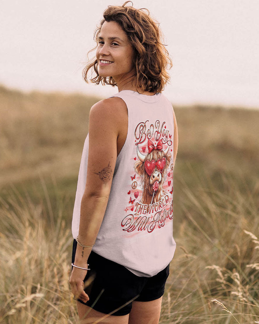 Be You The World Will Adjust Cute Cow with Bow and Heart Glasses AOP Shirts _11_ 0WgwY