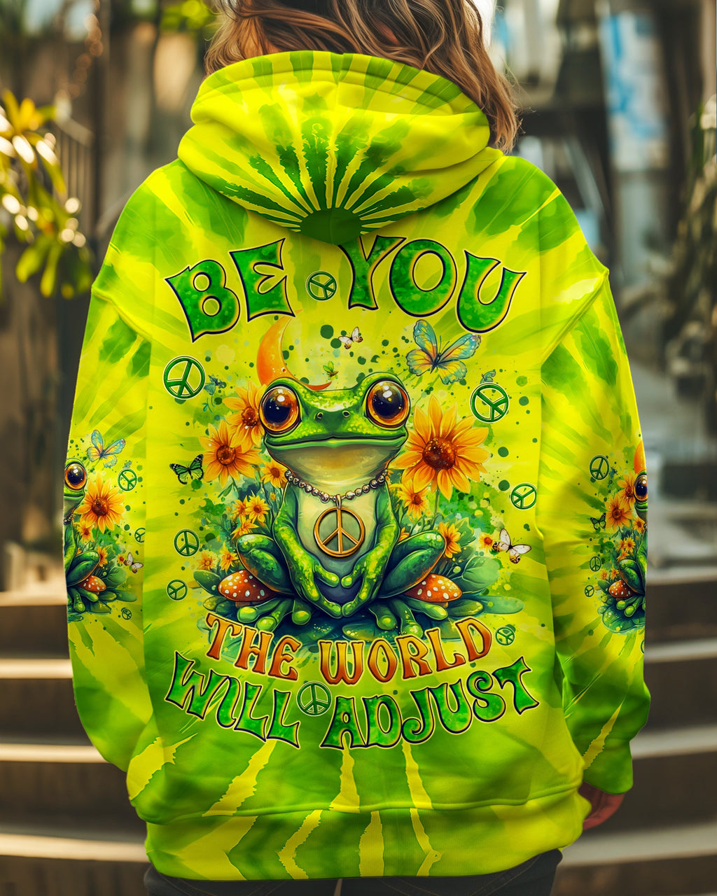 Be You The World Will Adjust Frog Hippie Sunflowers Peace Sign Tie Dye AOP Shirts _1_ wYuc2