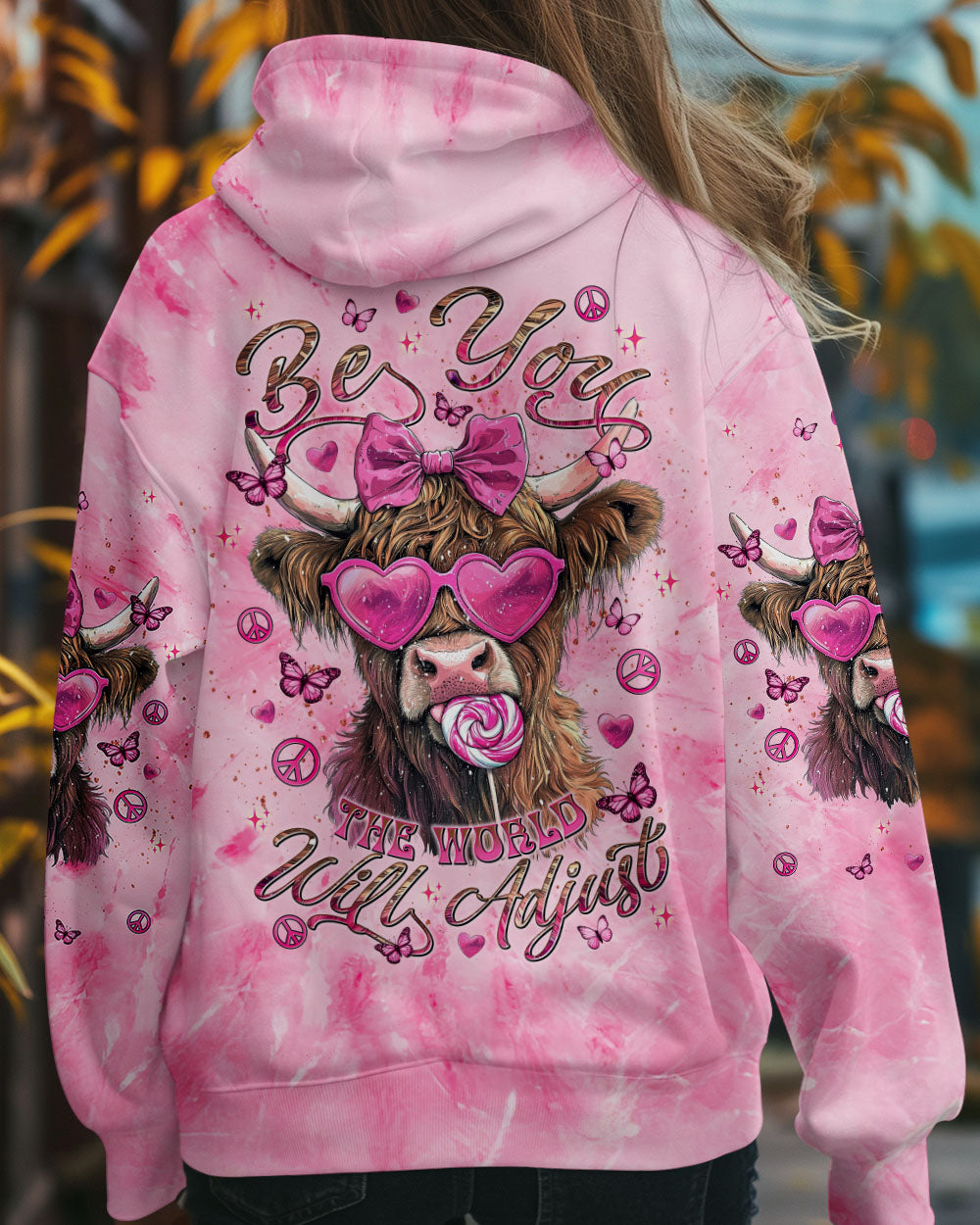 Be You The World Will Adjust Funny Cow with Bow and Heart Glasses AOP Shirts _1_ P3ruq