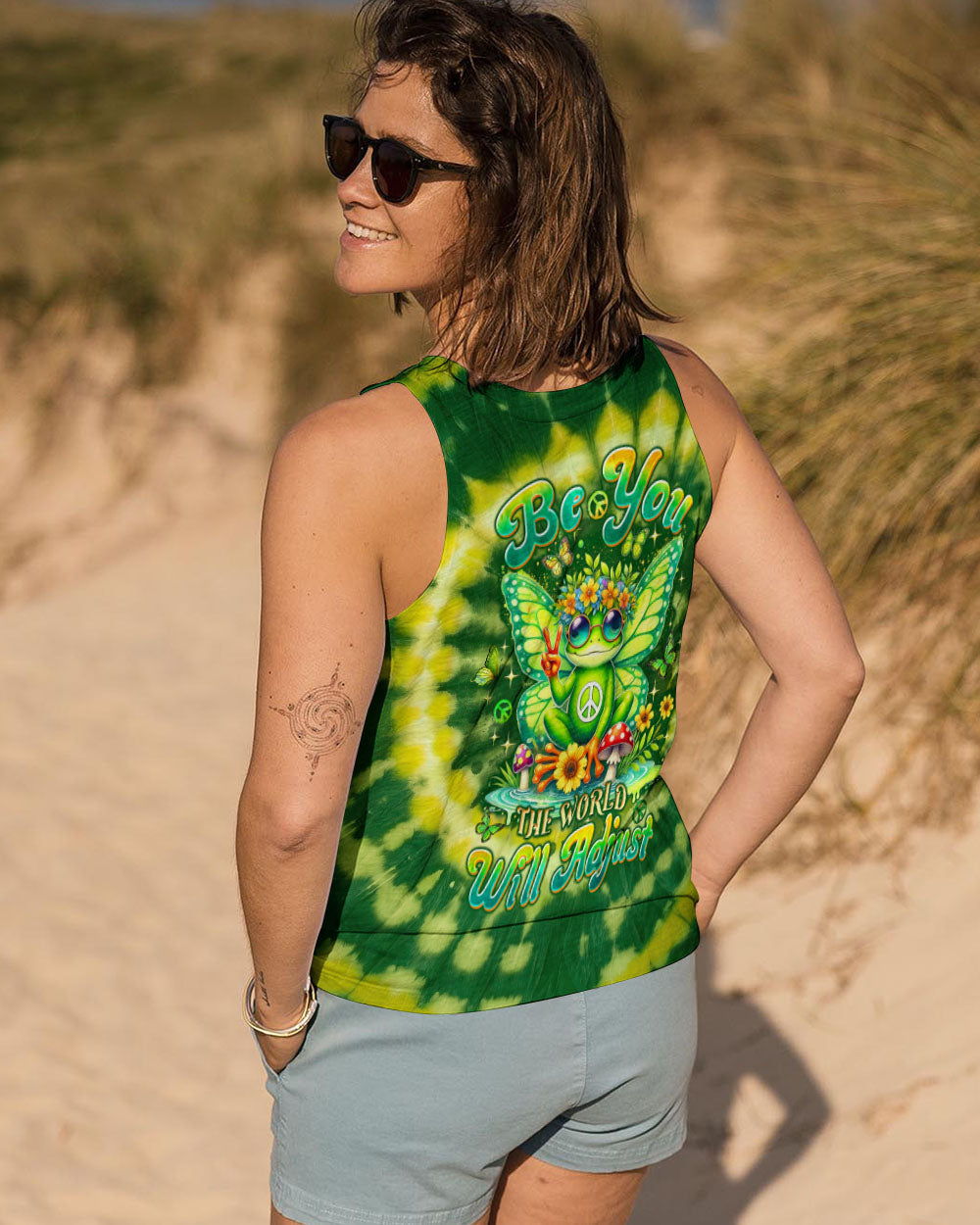 Be You The World Will Adjust Green Tie Dye Fairy Frog Signs and Mushrooms AOP Shirts _8_ Mz4wl
