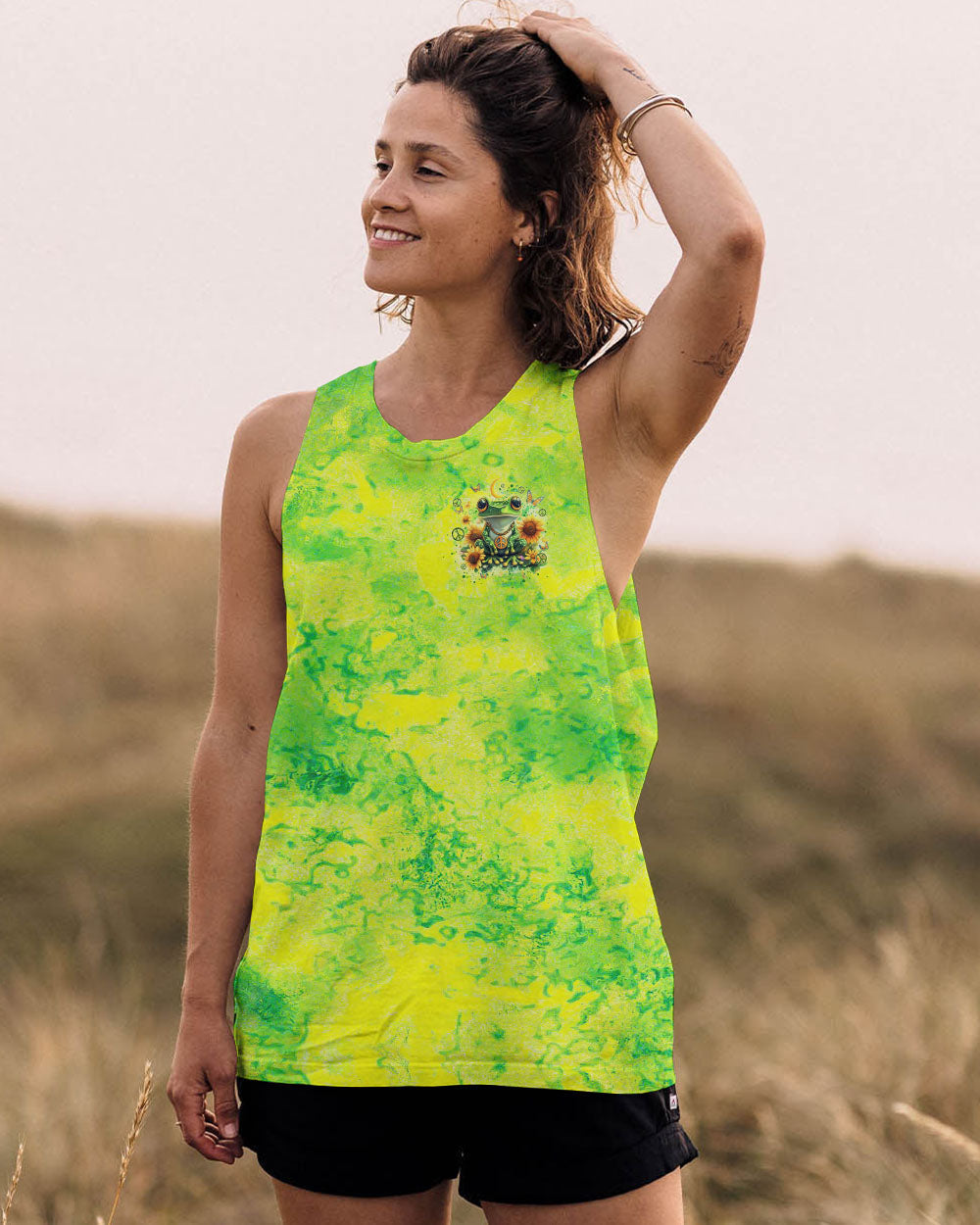 Be You The World Will Adjust Green Tie Dye Groovy Frog Hippie Vibes AOP Shirts _6_ CbcFK