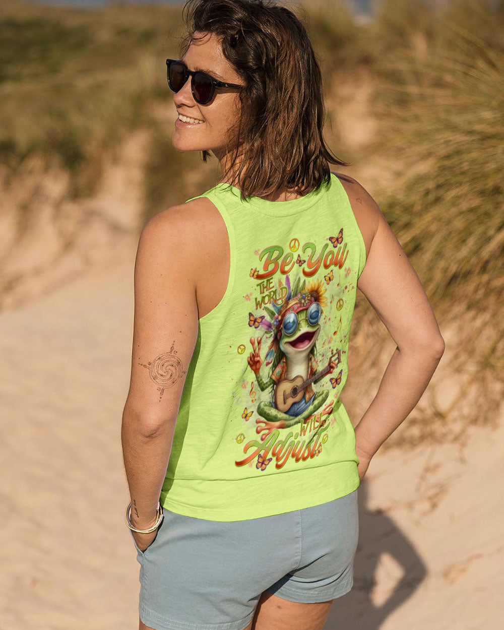 Be You The World Will Adjust Hippie Frog Peace Sign and Guitar Graphic AOP Shirts _11_ JWAbu