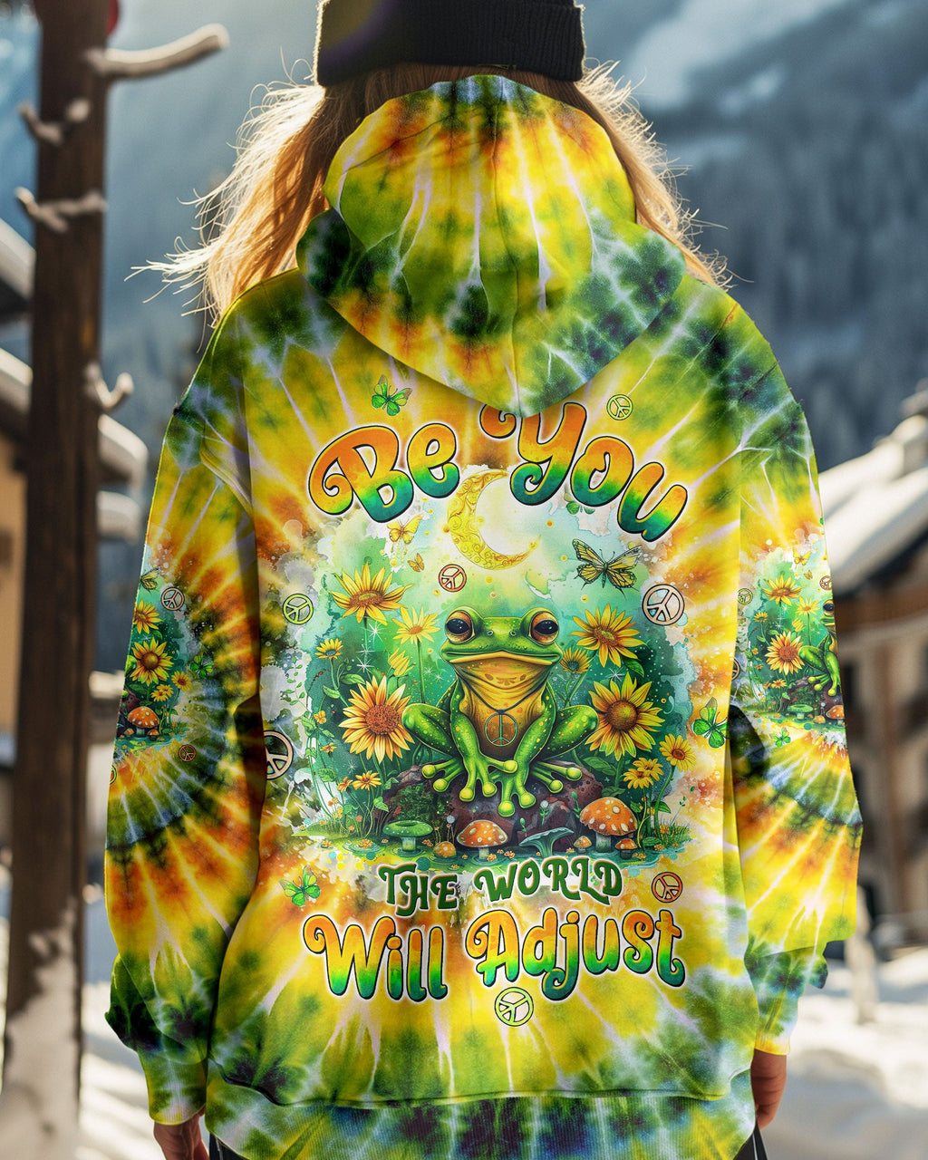 Be You The World Will Adjust Hippie Frog Sunflowers and Moon Tie Dye AOP Shirts _1_ lLvMU