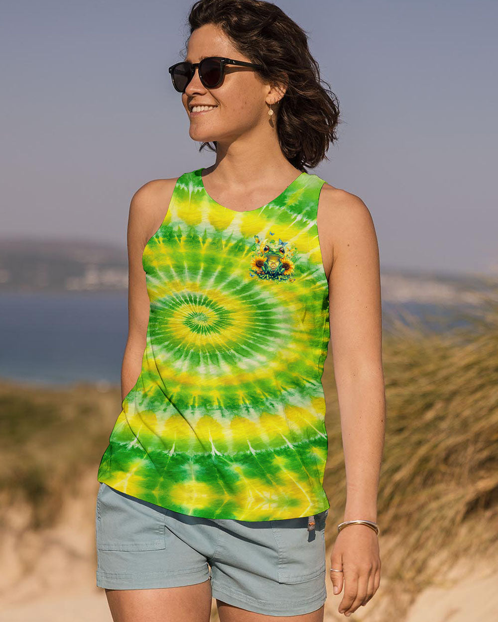 Be You The World Will Adjust Hippie Frog with Sunflowers Tie Dye AOP Shirts _10_ epBRv