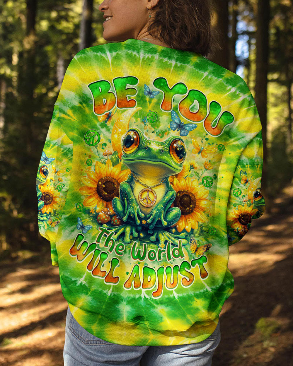Be You The World Will Adjust Hippie Frog with Sunflowers Tie Dye AOP Shirts _12_ y5lDA