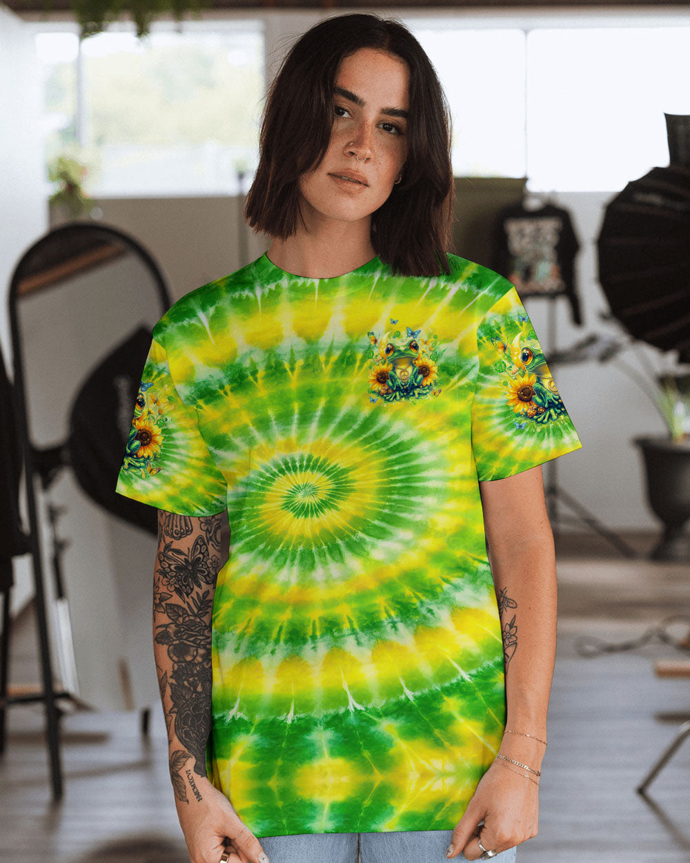 Be You The World Will Adjust Hippie Frog with Sunflowers Tie Dye AOP Shirts _14_ smphG