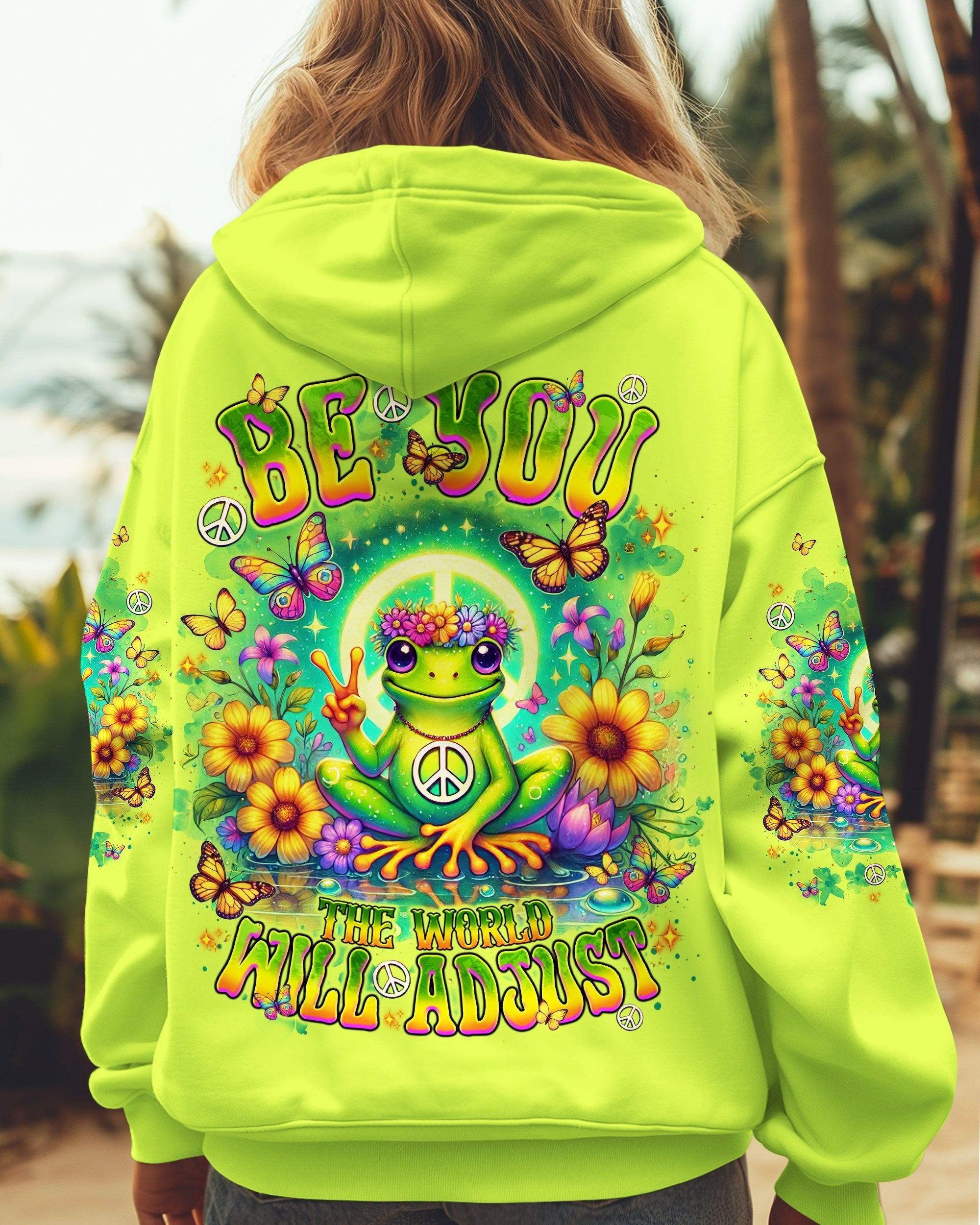 Be You The World Will Adjust Meditating Peace Frog Graphic AOP Shirts _4_ YS5zX