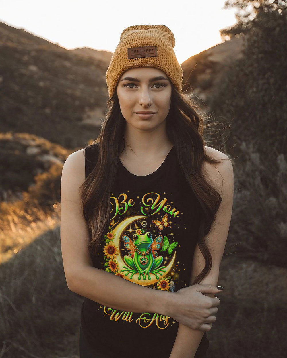 Be You The World Will Adjust Neon Frog with Moon and Butterfly Graphic AOP Shirts _5_ tfe7k