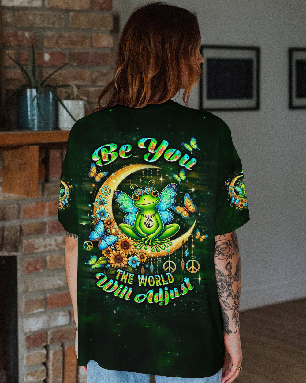 Be You The World Will Adjust Peace Frog Moon and Butterfly AOP Shirts _1_ 7ghw4