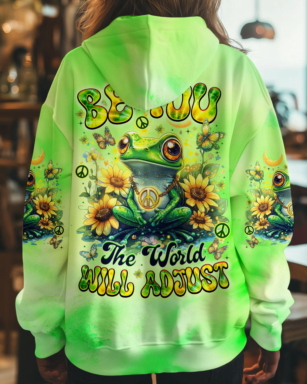 Be You The World Will Adjust Peace Frog and Sunflower AOP Shirts _1_ SF9T6