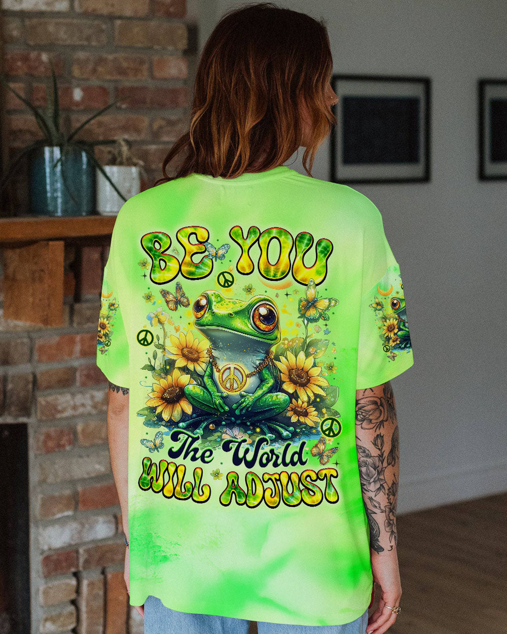 Be You The World Will Adjust Peace Frog and Sunflower AOP Shirts _3_ sqRRW