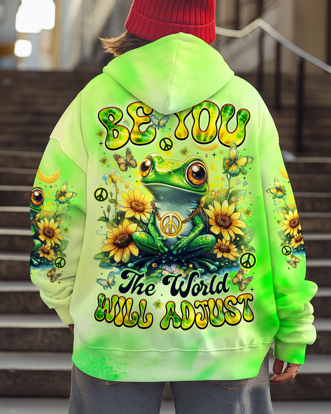 Be You The World Will Adjust Peace Frog and Sunflower AOP Shirts _7_ aRZpC
