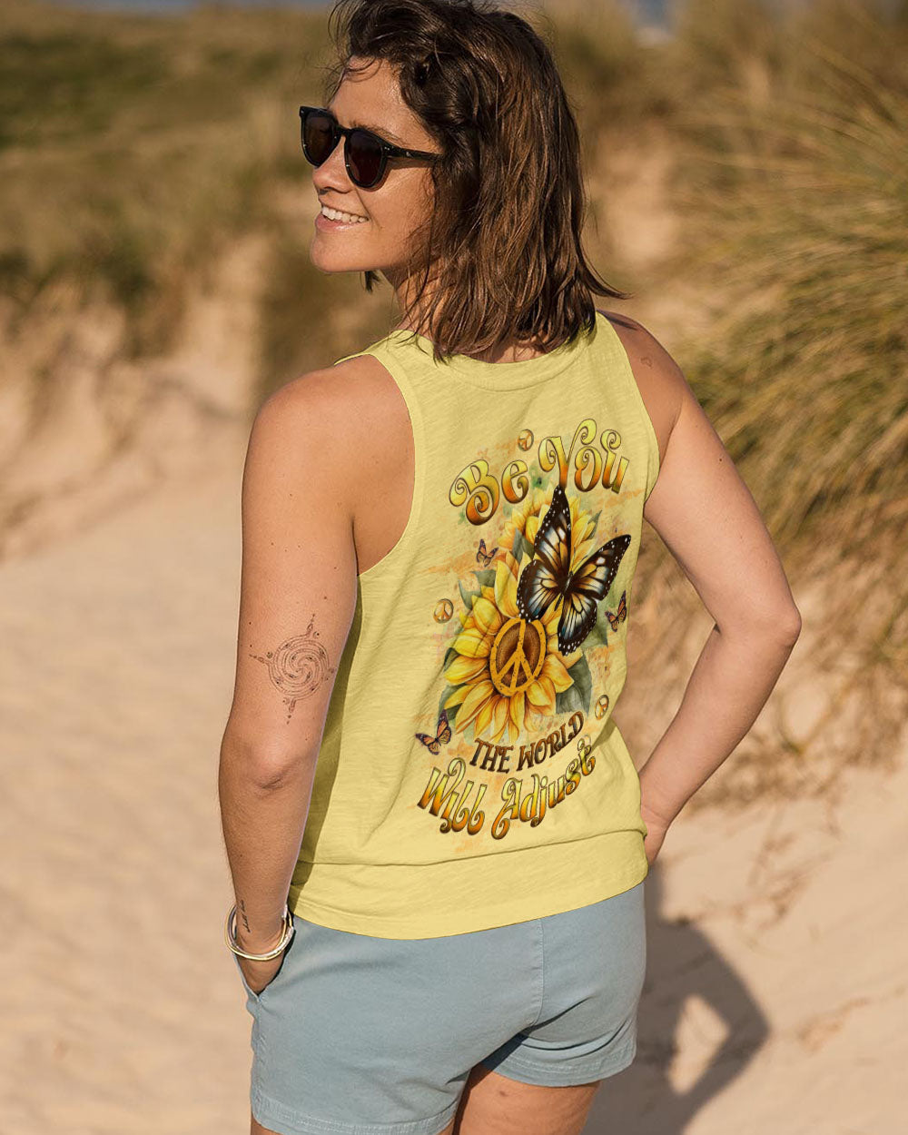 Be You The World Will Adjust Peace Sign Butterfly Inspirational AOP Shirts _11_ FO6UR