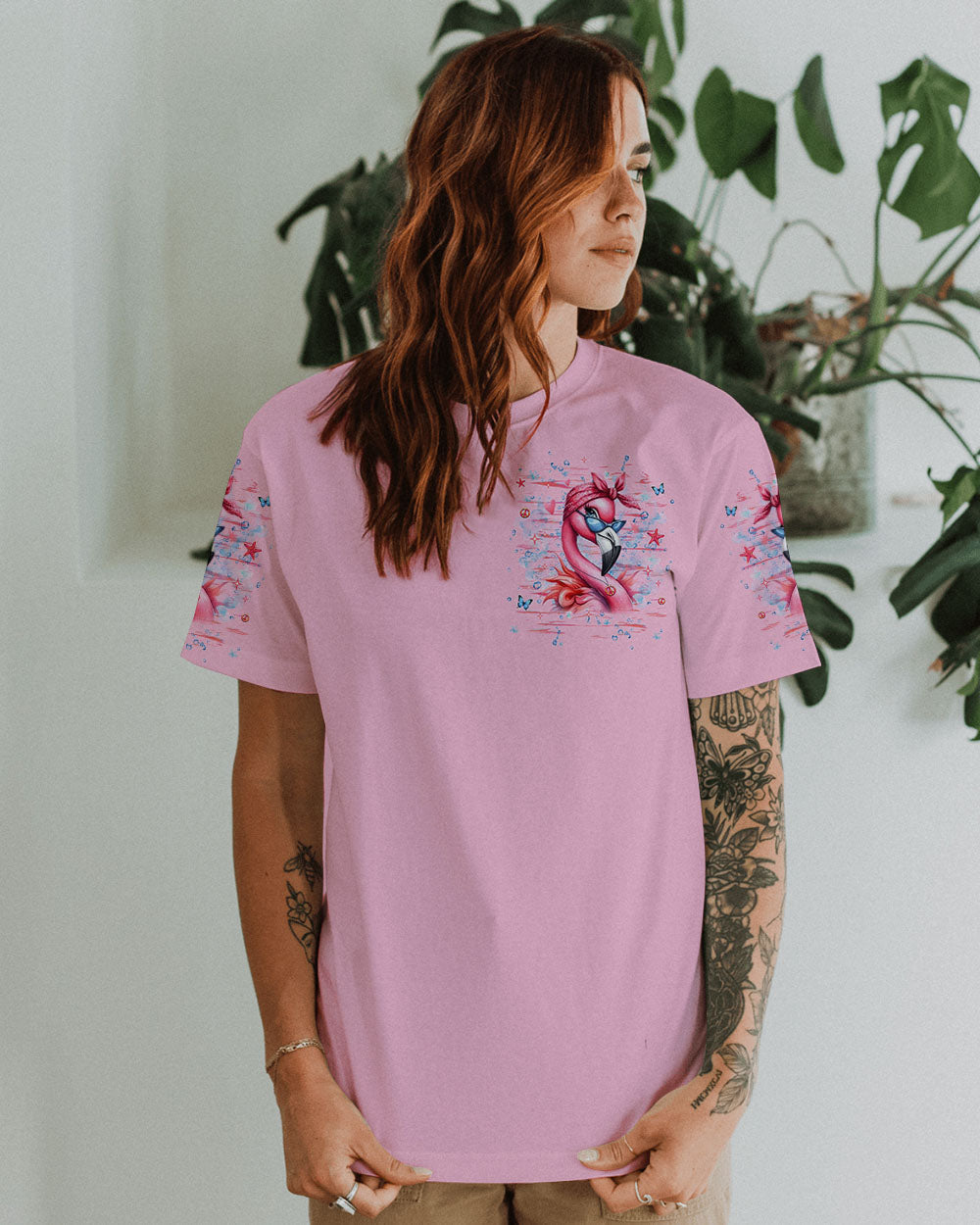 Be You The World Will Adjust Pink Flamingo Sassy Gift Graphic for Women AOP Shirts _9_ UR4uV