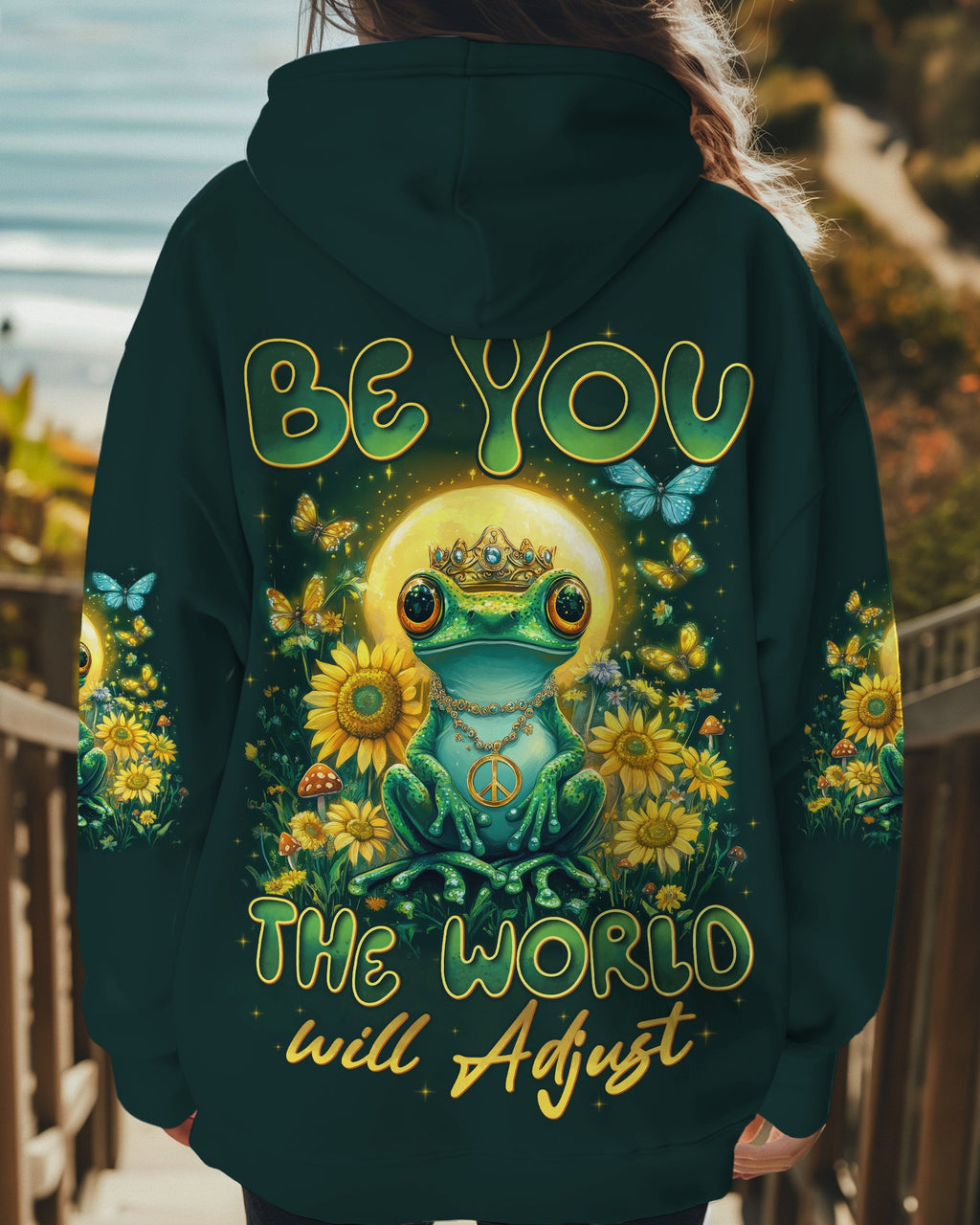 Be You The World Will Adjust Royal Frog Moon and Sunflowers AOP Shirts _1_ IHQ0B