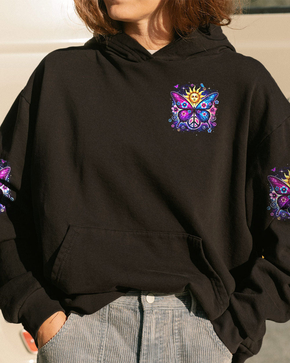 Be You The World Will Adjust Sun and Butterfly Hippie AOP Shirts _14_ G1O5w