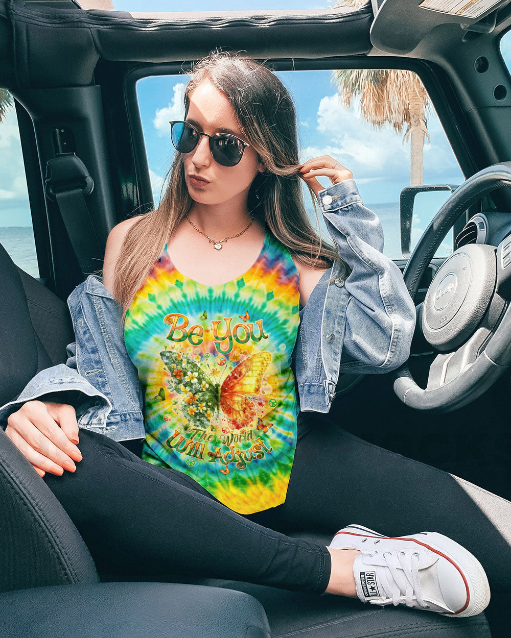 Be You The World Will Adjust Tie Dye Butterfly with Flowers AOP Shirts _10_ mayQS