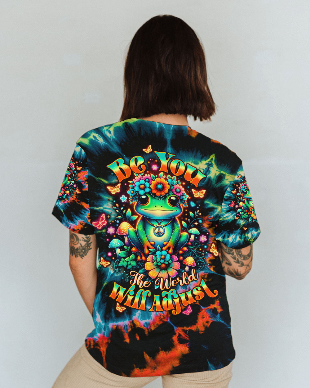 Be You The World Will Adjust Tie Dye Frog Mushroom Psychedelic AOP Shirts _1_ a0OuH