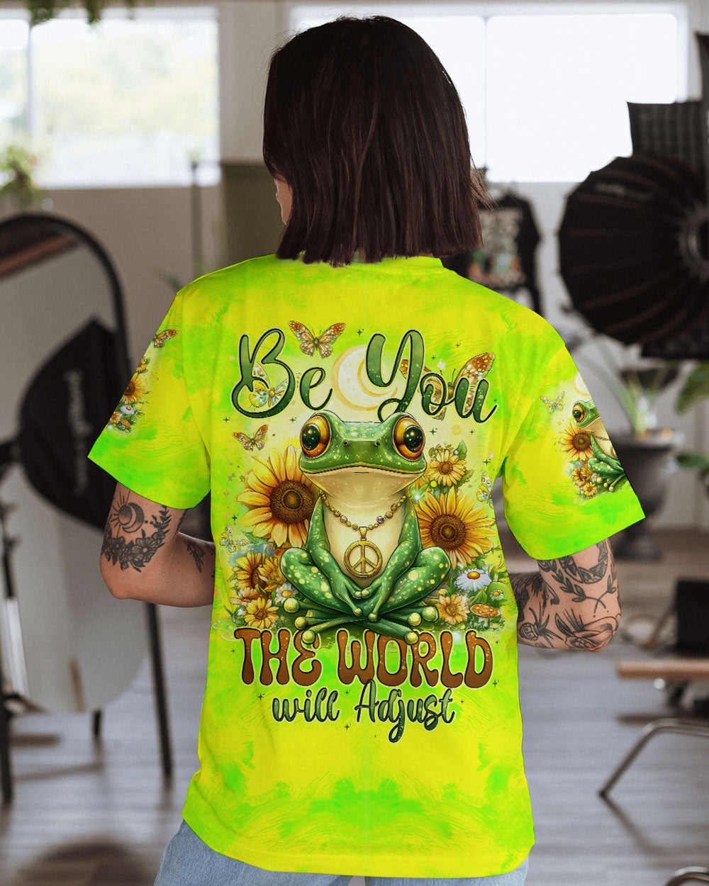Be You The World Will Adjust Tie Dye Frog Peace Sunflower AOP Shirts _1_ NG1XX