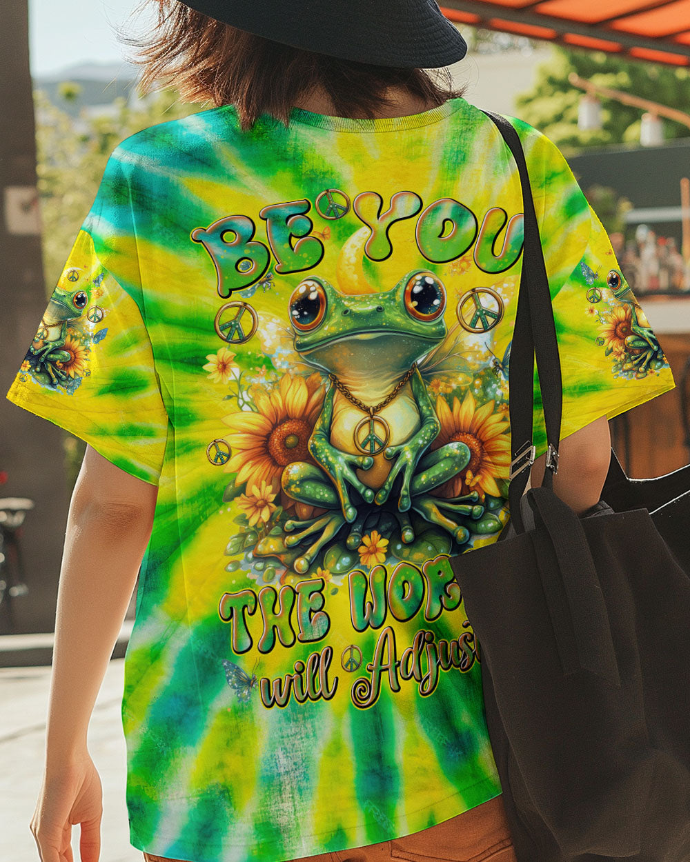 Be You The World Will Adjust Tie Dye Peace Frog and Sunflower AOP Shirts _1_ 3jCvC