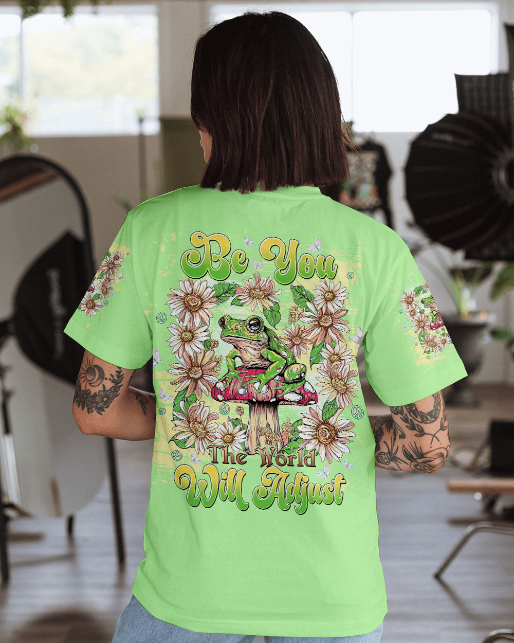 Be You the World Will Adjust Frog on Mushroom Daisy Graphic AOP Shirts _11_ Mbca1
