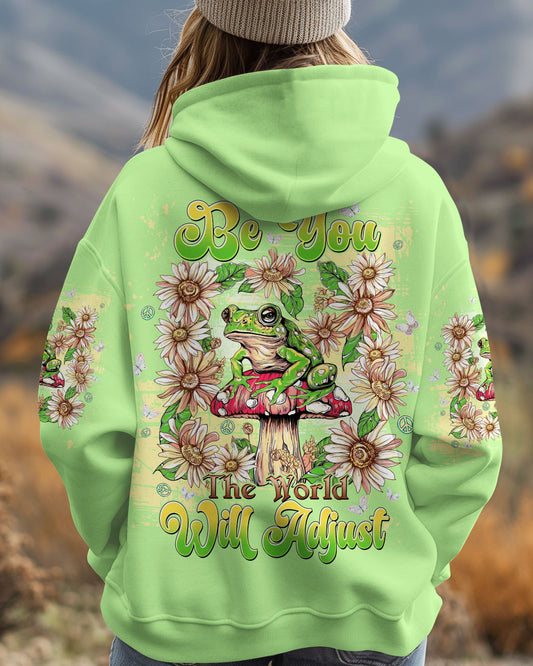 Be You the World Will Adjust Frog on Mushroom Daisy Graphic AOP Shirts _1_ vlv4r