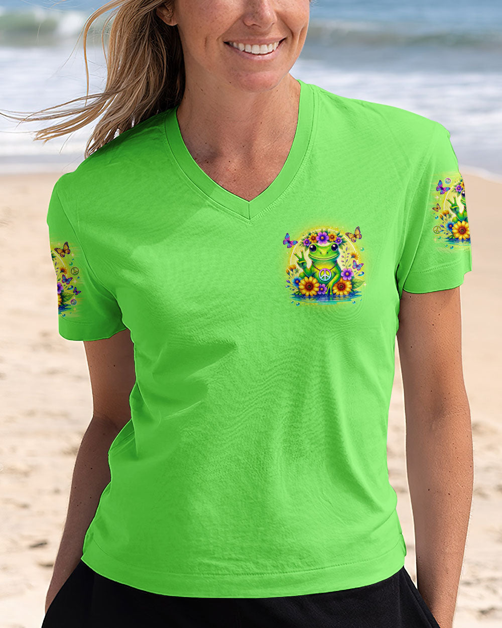 Be You the World Will Adjust Green Frog Cute Peace AOP Shirts _11_ JH4sZ