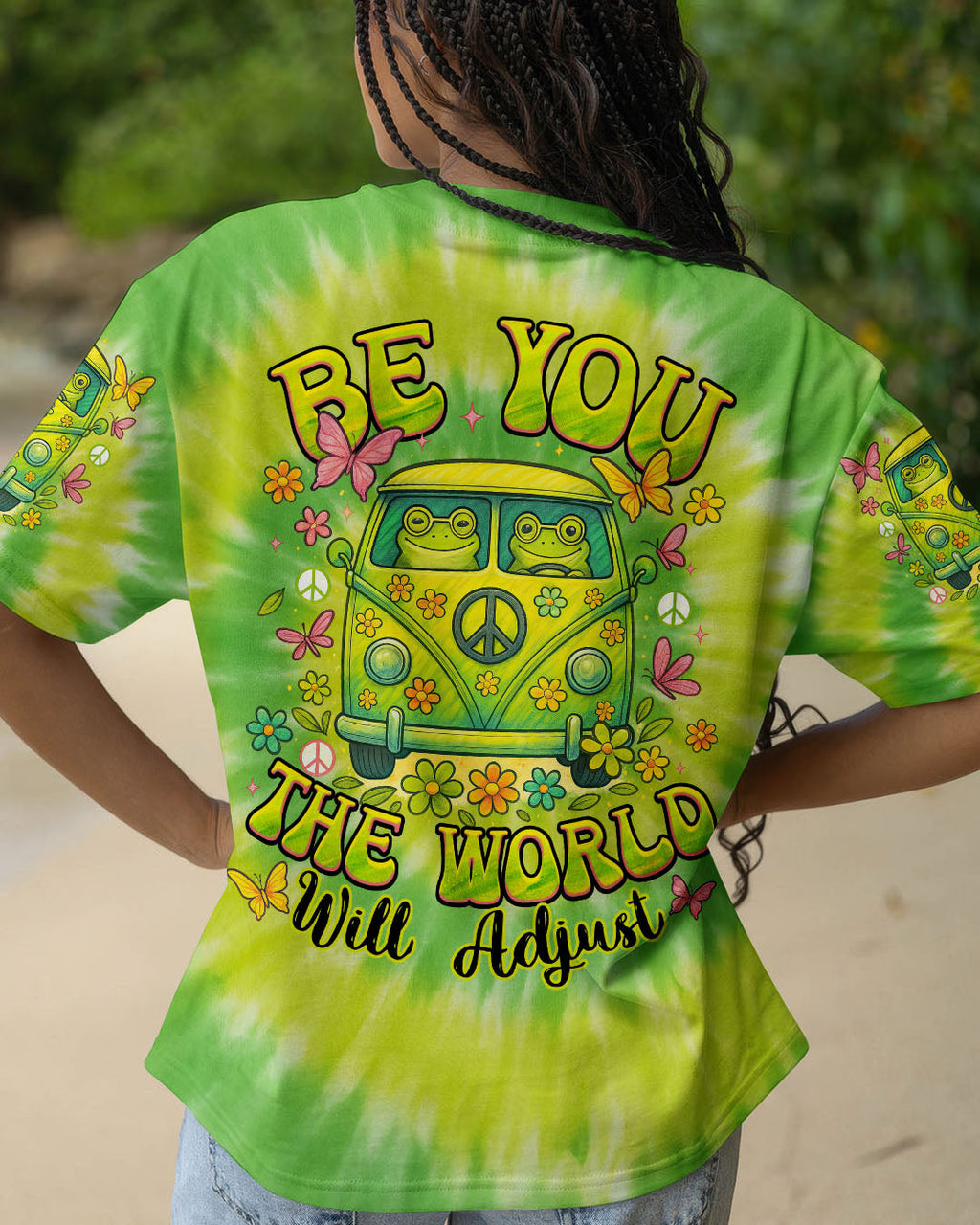 Be You the World Will Adjust Hippie Frog Tie Dye Peace Van Tee for Women AOP Shirts _1_ 1qQd8