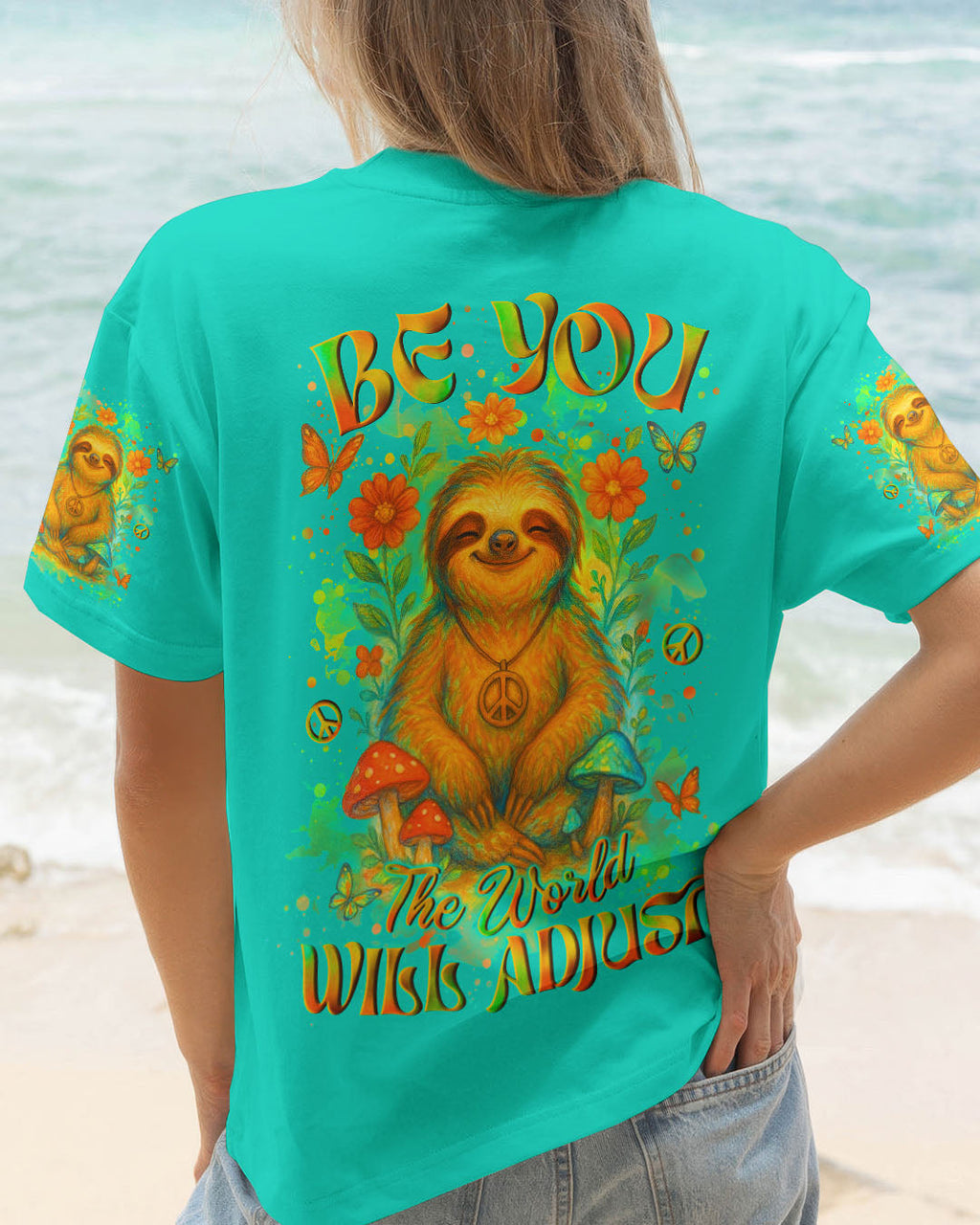 Be You the World Will Adjust Sloth Peaceful and Colorful Nature Design for Women AOP Shirts _1_ Rx8Ib