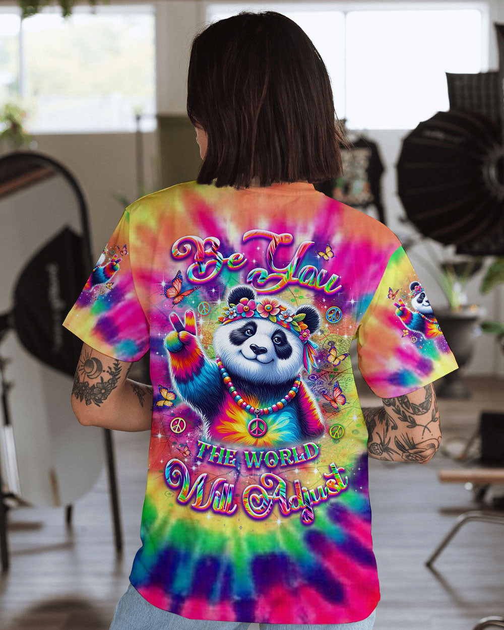Be You the World Will Adjust Tie Dye Peace Panda Graphic AOP Shirts _1_ ge0WF