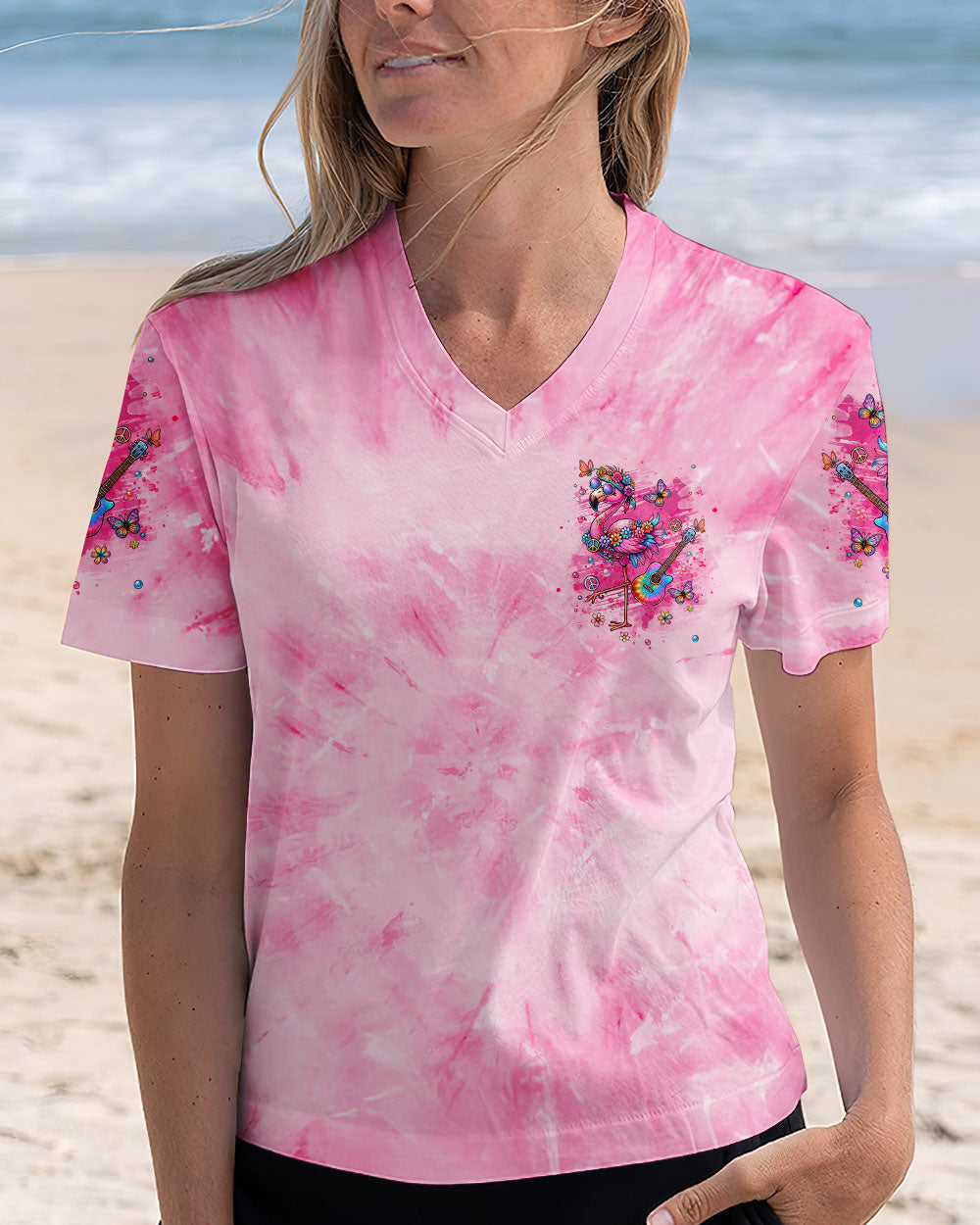 Be You the World will Adjust Flamingo Tie Dye with Guitar and Flowers AOP Shirts _2_ UtCyd