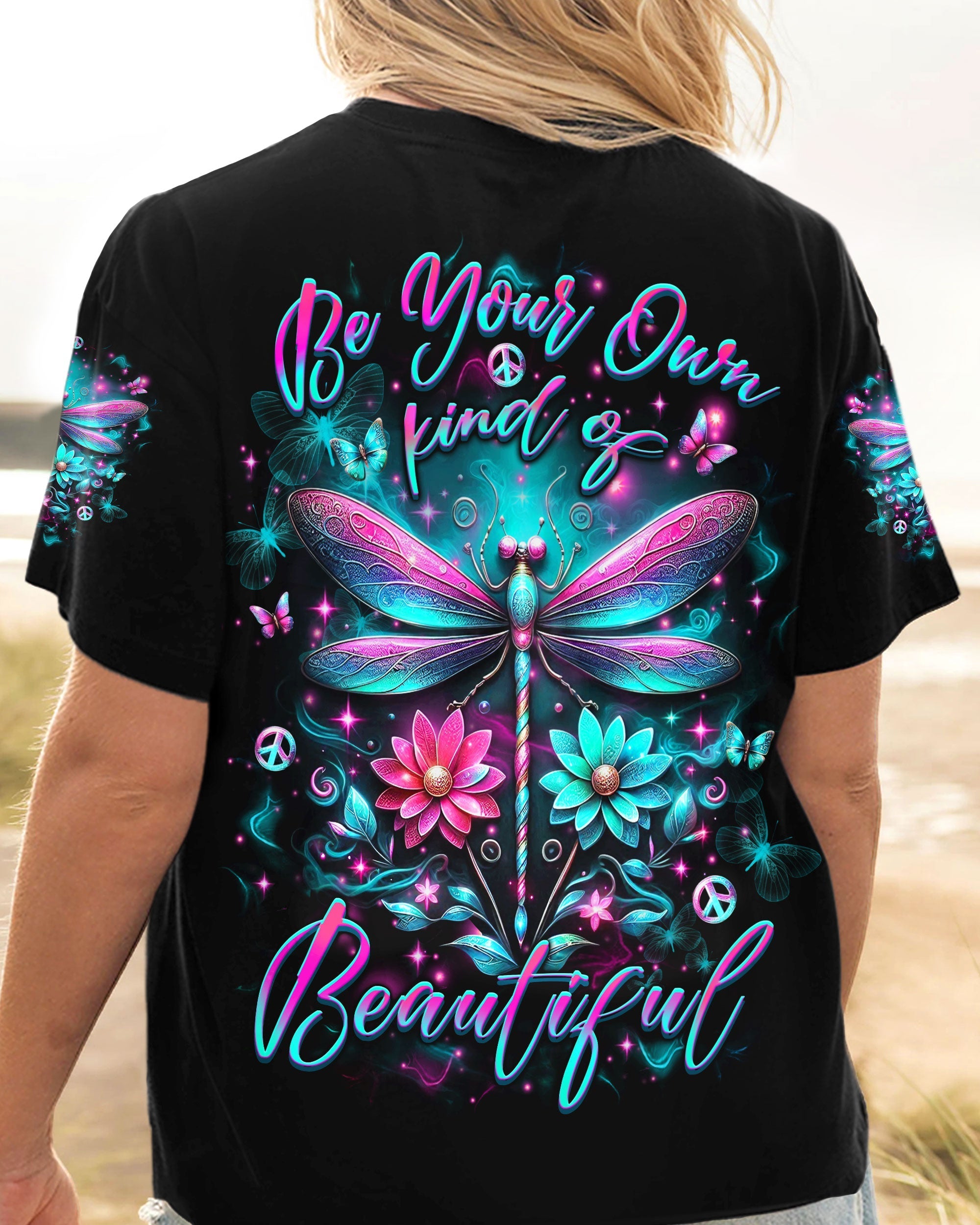 Be Your Own Kind of Beautiful Dragonfly and Floral Colorful Graphic AOP Shirts _3_ yaU1x