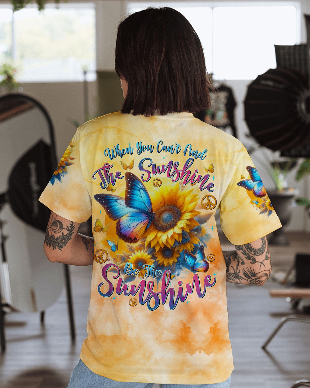 Be the Sunshine Sunflower and Butterfly Tie Dye AOP Shirts _1_ Dg6Re