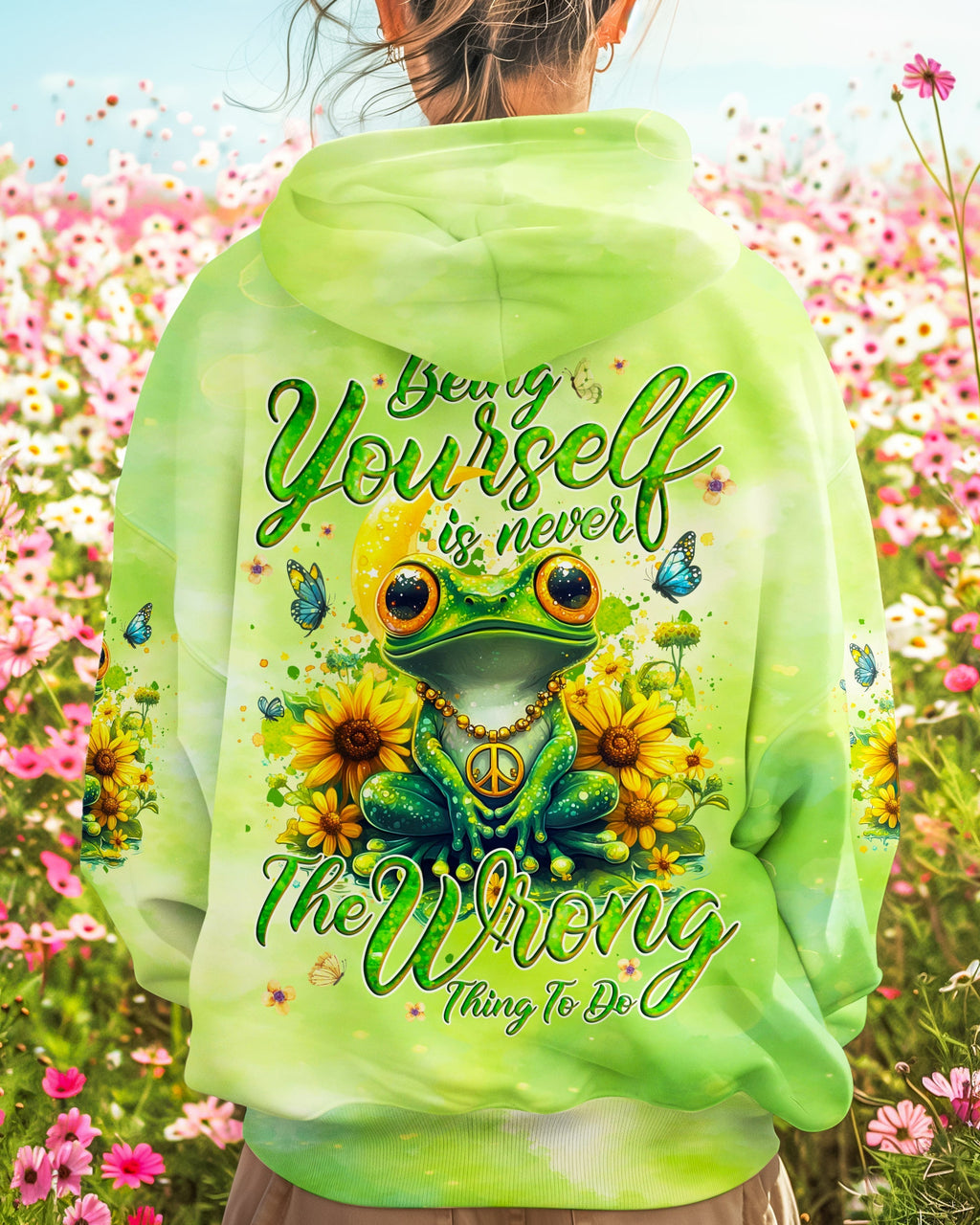 Being Yourself The Wrong Thing To Do Green Frog Sunflower Peace AOP Shirts _1_ yFo8K
