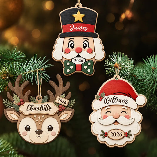 CustomNameSantaSnowmanPenguinFamily PersonalizedCustomShapedWoodenOrnament YM422 VKT1410 DEF